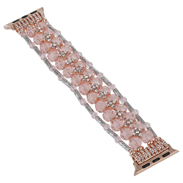 Beaded Diamond Bracelet Watch Band, For Apple Watch Series 5 44mm, For Apple Watch Series 5 40mm, For Apple Watch Series 4 44mm, For Apple Watch Series 4 40mm, For Apple Watch Series 3 38mm, For Apple Watch Series 3 42mm, For Apple Watch Series 2 42mm ...