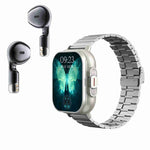 Montre Intelligente D8 2.01 pouces 2 en 1 avec Écouteurs Bluetooth et Bracelet en Acier, Prise en Charge de la Surveillance de la Santé / NFC, Bracelet en Acier (Noir), Bracelet en Acier (Argent)