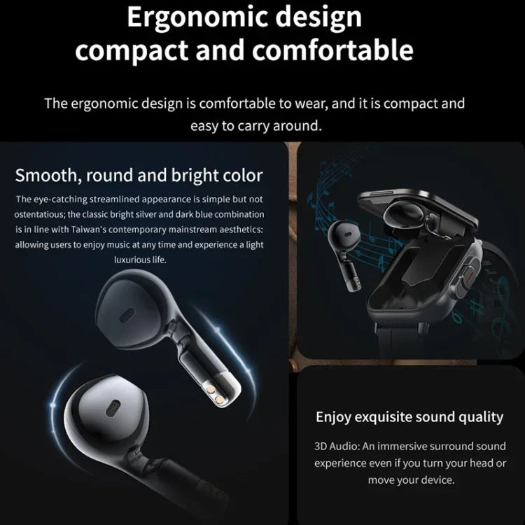 Montre Intelligente D8 2.01 pouces 2 en 1 avec Écouteurs Bluetooth et Bracelet en Acier, Prise en Charge de la Surveillance de la Santé / NFC, Bracelet en Acier (Noir), Bracelet en Acier (Argent)