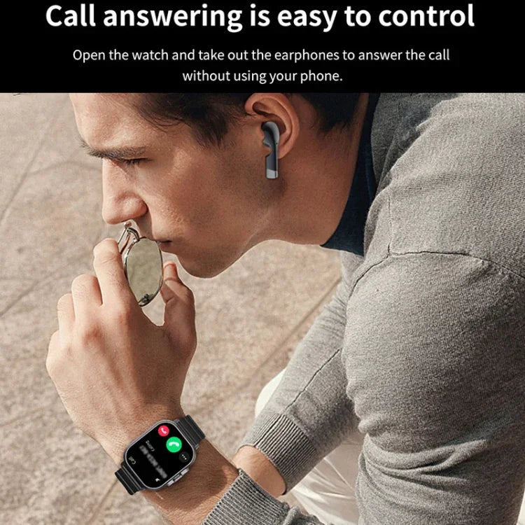 Montre Intelligente D8 2.01 pouces 2 en 1 avec Écouteurs Bluetooth et Bracelet en Acier, Prise en Charge de la Surveillance de la Santé / NFC, Bracelet en Acier (Noir), Bracelet en Acier (Argent)