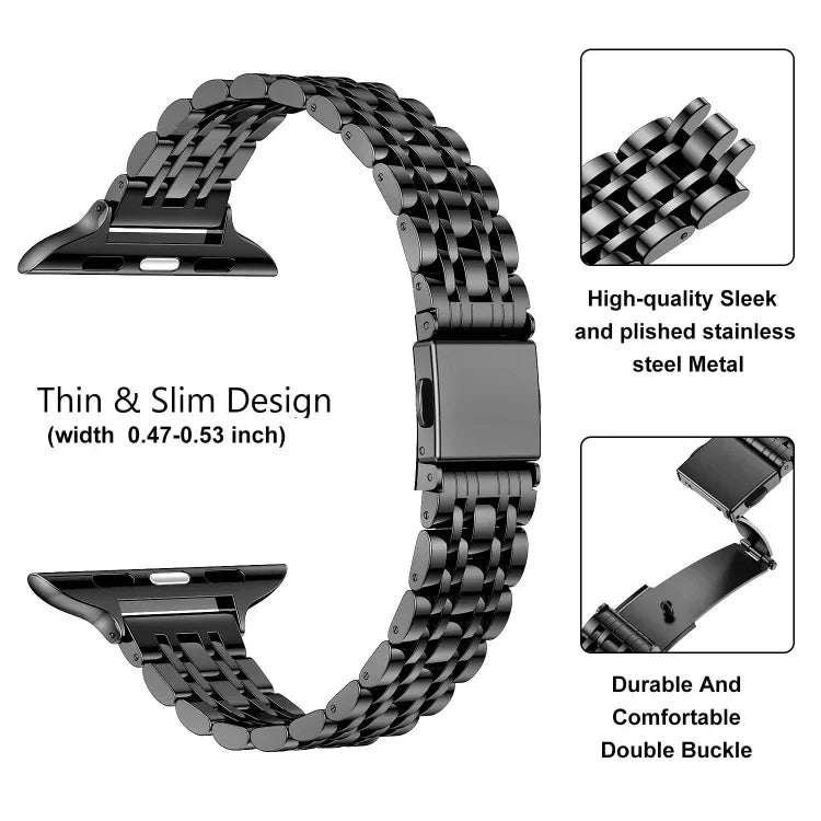 Bracelet de montre en métal à boucle lance-pierre à sept perles fines, Pour Apple Watch SE 2023 44mm, Pour Apple Watch SE 2023 40mm, Pour Apple Watch Ultra 2 49mm, Pour Apple Watch Series 9 45mm, Pour Apple Watch Series 9 41mm, Pour Apple Watch Ultra 49mm
