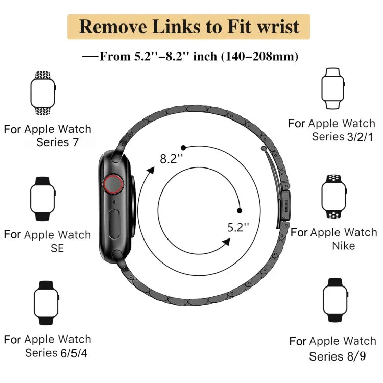Bracelet de montre en métal à boucle lance-pierre à sept perles fines, Pour Apple Watch SE 2023 44mm, Pour Apple Watch SE 2023 40mm, Pour Apple Watch Ultra 2 49mm, Pour Apple Watch Series 9 45mm, Pour Apple Watch Series 9 41mm, Pour Apple Watch Ultra 49mm