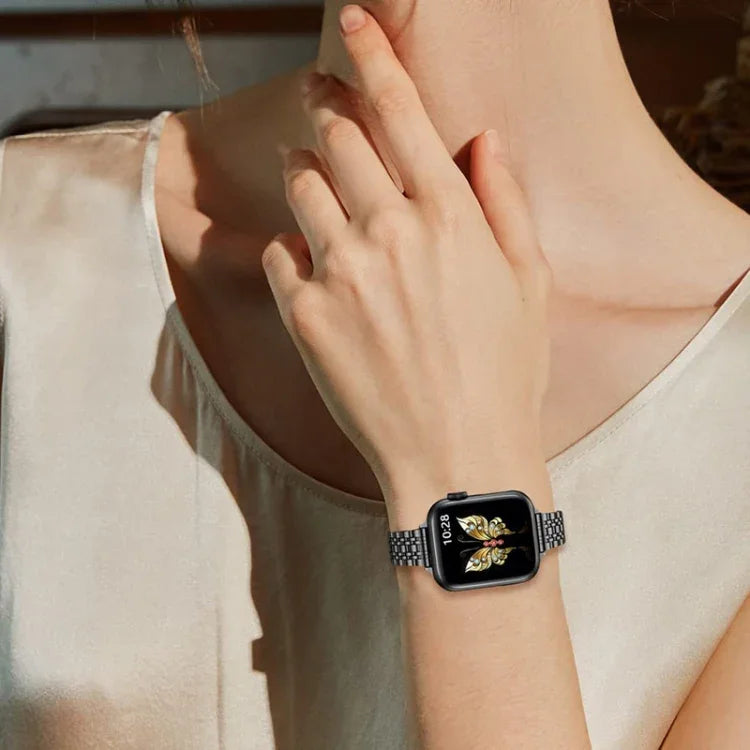 Bracelet de montre en métal à boucle lance-pierre à sept perles fines, Pour Apple Watch SE 2023 44mm, Pour Apple Watch SE 2023 40mm, Pour Apple Watch Ultra 2 49mm, Pour Apple Watch Series 9 45mm, Pour Apple Watch Series 9 41mm, Pour Apple Watch Ultra 49mm