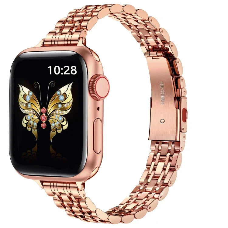 Bracelet de montre en métal à boucle lance-pierre à sept perles fines, Pour Apple Watch SE 2023 44mm, Pour Apple Watch SE 2023 40mm, Pour Apple Watch Ultra 2 49mm, Pour Apple Watch Series 9 45mm, Pour Apple Watch Series 9 41mm, Pour Apple Watch Ultra 49mm