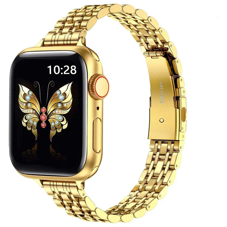 Slim Seven Bead Slingshot Buckle Metal Watch Band, For Apple Watch SE 40mm, For Apple Watch SE 44mm, For Apple Watch Series 6 40mm, For Apple Watch Series 6 44mm, For Apple Watch Series 5 44mm, For Apple Watch Series 5 40mm, For Apple Watch Series 4 44...