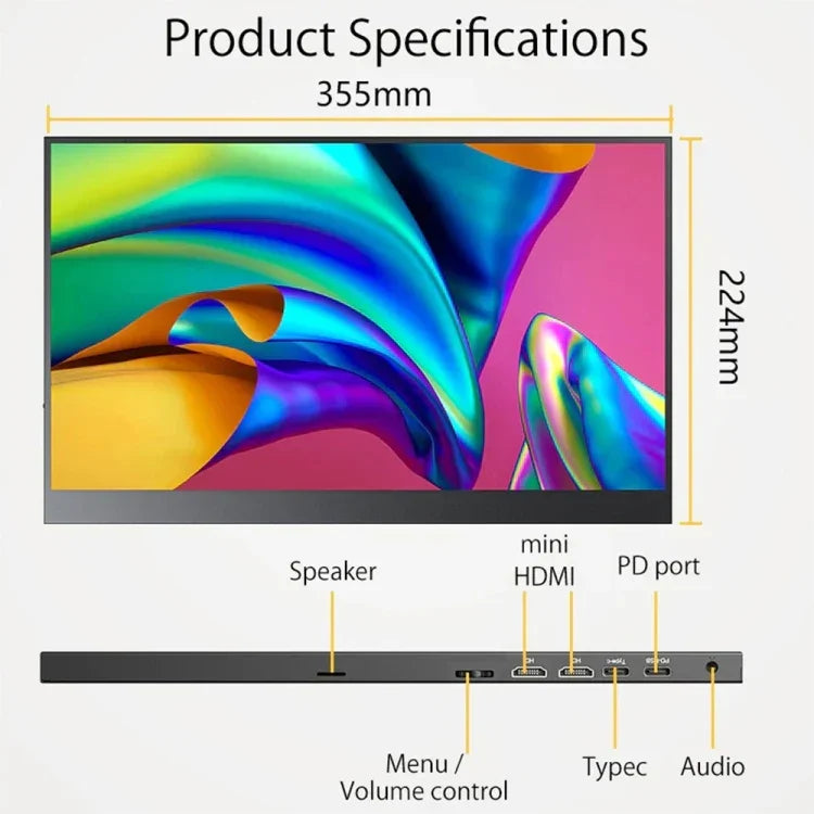 Écran portable de 15,6 pouces HDR 1080P IPS, 15,6 pouces 1080P