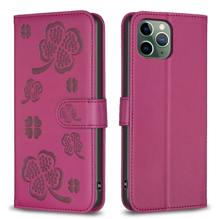 Étui de téléphone en cuir gaufré à quatre feuilles, Pour iPhone 11 Pro, Pour iPhone X / XS, Pour iPhone XR, Pour iPhone XS Max, Pour iPhone 7 Plus / 8 Plus
