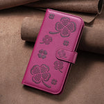 Étui de téléphone en cuir gaufré à quatre feuilles, Pour iPhone 11 Pro, Pour iPhone X / XS, Pour iPhone XR, Pour iPhone XS Max, Pour iPhone 7 Plus / 8 Plus