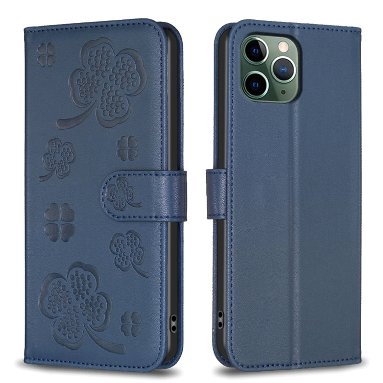 Étui de téléphone en cuir gaufré à quatre feuilles, Pour iPhone 11 Pro, Pour iPhone X / XS, Pour iPhone XR, Pour iPhone XS Max, Pour iPhone 7 Plus / 8 Plus