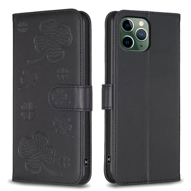 Étui de téléphone en cuir gaufré à quatre feuilles, Pour iPhone 11 Pro, Pour iPhone X / XS, Pour iPhone XR, Pour iPhone XS Max, Pour iPhone 7 Plus / 8 Plus