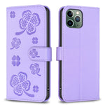 Étui de téléphone en cuir gaufré à quatre feuilles, Pour iPhone 11 Pro, Pour iPhone X / XS, Pour iPhone XR, Pour iPhone XS Max, Pour iPhone 7 Plus / 8 Plus
