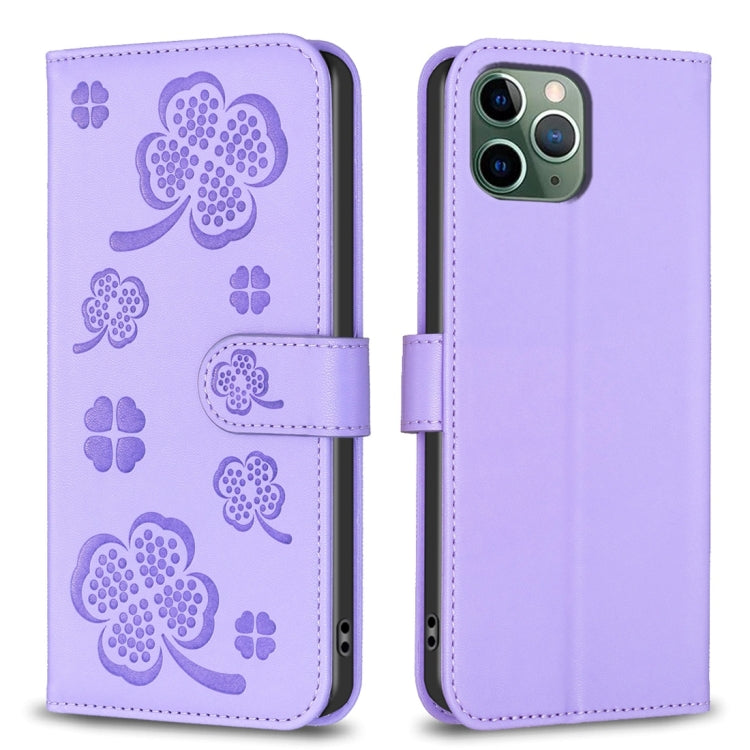 Étui de téléphone en cuir gaufré à quatre feuilles, Pour iPhone 11 Pro, Pour iPhone X / XS, Pour iPhone XR, Pour iPhone XS Max, Pour iPhone 7 Plus / 8 Plus
