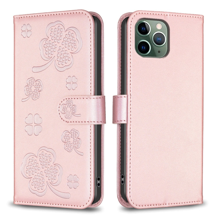 Étui de téléphone en cuir gaufré à quatre feuilles, Pour iPhone 11 Pro, Pour iPhone X / XS, Pour iPhone XR, Pour iPhone XS Max, Pour iPhone 7 Plus / 8 Plus