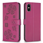 Étui de téléphone en cuir gaufré à quatre feuilles, Pour iPhone 11 Pro, Pour iPhone X / XS, Pour iPhone XR, Pour iPhone XS Max, Pour iPhone 7 Plus / 8 Plus