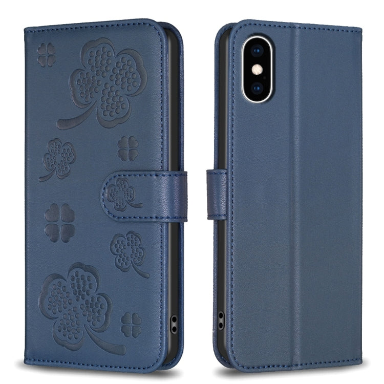 Étui de téléphone en cuir gaufré à quatre feuilles, Pour iPhone 11 Pro, Pour iPhone X / XS, Pour iPhone XR, Pour iPhone XS Max, Pour iPhone 7 Plus / 8 Plus