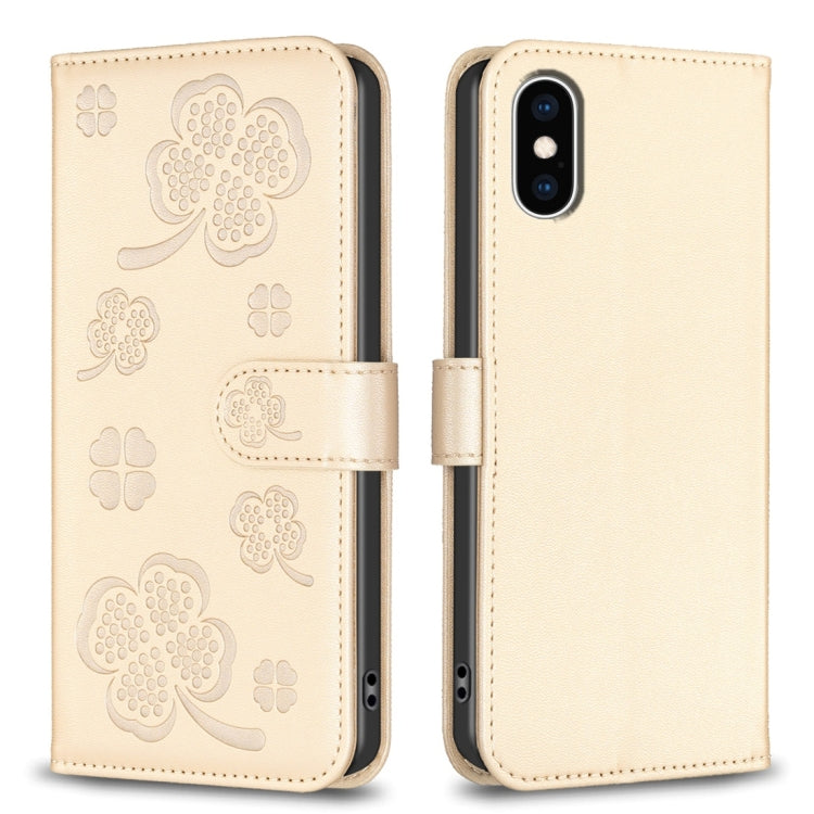 Étui de téléphone en cuir gaufré à quatre feuilles, Pour iPhone 11 Pro, Pour iPhone X / XS, Pour iPhone XR, Pour iPhone XS Max, Pour iPhone 7 Plus / 8 Plus