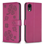 Étui de téléphone en cuir gaufré à quatre feuilles, Pour iPhone 11 Pro, Pour iPhone X / XS, Pour iPhone XR, Pour iPhone XS Max, Pour iPhone 7 Plus / 8 Plus