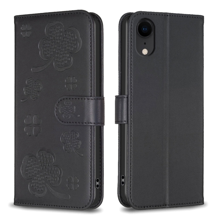 Étui de téléphone en cuir gaufré à quatre feuilles, Pour iPhone 11 Pro, Pour iPhone X / XS, Pour iPhone XR, Pour iPhone XS Max, Pour iPhone 7 Plus / 8 Plus