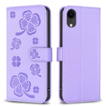 Étui de téléphone en cuir gaufré à quatre feuilles, Pour iPhone 11 Pro, Pour iPhone X / XS, Pour iPhone XR, Pour iPhone XS Max, Pour iPhone 7 Plus / 8 Plus