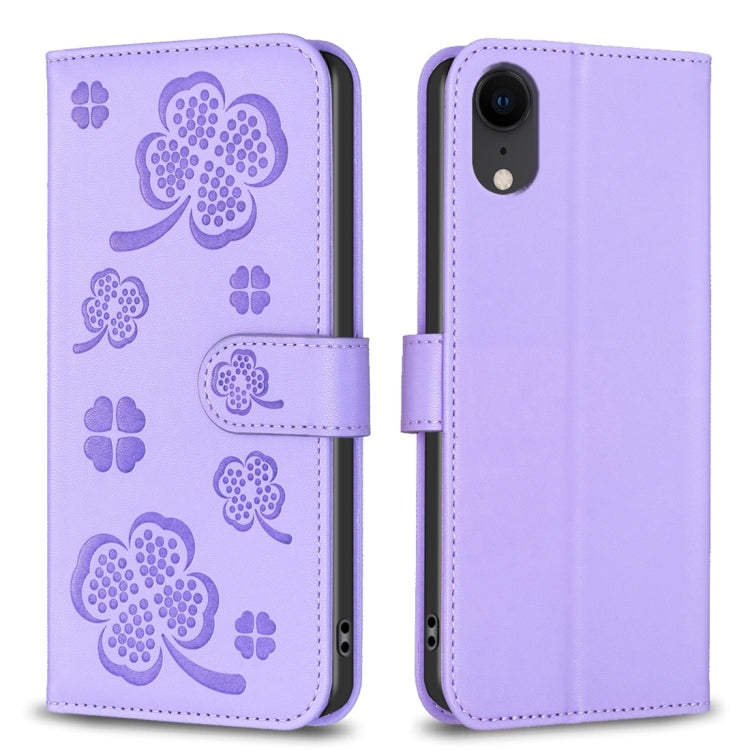 Étui de téléphone en cuir gaufré à quatre feuilles, Pour iPhone 11 Pro, Pour iPhone X / XS, Pour iPhone XR, Pour iPhone XS Max, Pour iPhone 7 Plus / 8 Plus