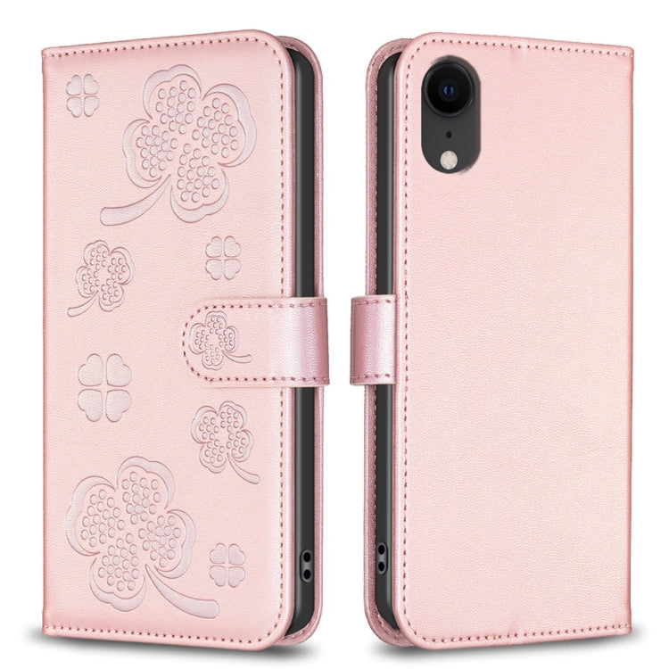 Étui de téléphone en cuir gaufré à quatre feuilles, Pour iPhone 11 Pro, Pour iPhone X / XS, Pour iPhone XR, Pour iPhone XS Max, Pour iPhone 7 Plus / 8 Plus