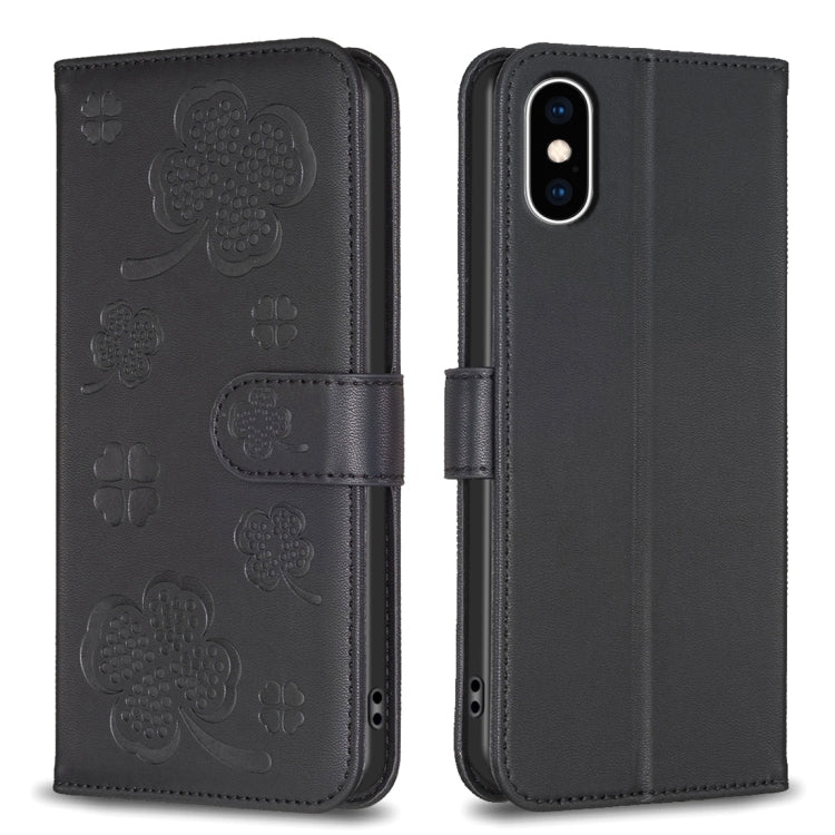 Étui de téléphone en cuir gaufré à quatre feuilles, Pour iPhone 11 Pro, Pour iPhone X / XS, Pour iPhone XR, Pour iPhone XS Max, Pour iPhone 7 Plus / 8 Plus