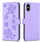 Étui de téléphone en cuir gaufré à quatre feuilles, Pour iPhone 11 Pro, Pour iPhone X / XS, Pour iPhone XR, Pour iPhone XS Max, Pour iPhone 7 Plus / 8 Plus
