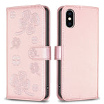 Étui de téléphone en cuir gaufré à quatre feuilles, Pour iPhone 11 Pro, Pour iPhone X / XS, Pour iPhone XR, Pour iPhone XS Max, Pour iPhone 7 Plus / 8 Plus
