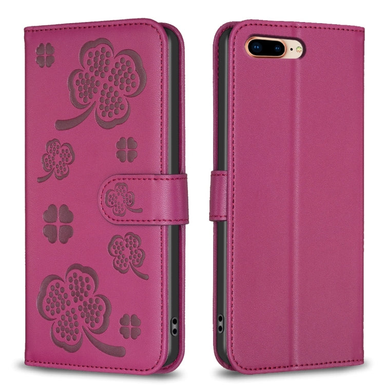 Étui de téléphone en cuir gaufré à quatre feuilles, Pour iPhone 11 Pro, Pour iPhone X / XS, Pour iPhone XR, Pour iPhone XS Max, Pour iPhone 7 Plus / 8 Plus