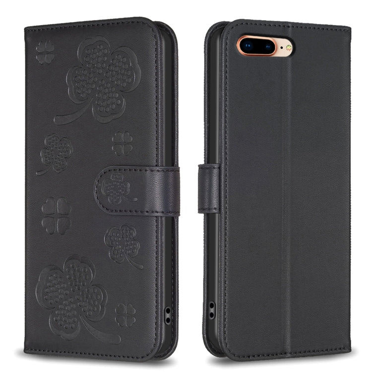 Étui de téléphone en cuir gaufré à quatre feuilles, Pour iPhone 11 Pro, Pour iPhone X / XS, Pour iPhone XR, Pour iPhone XS Max, Pour iPhone 7 Plus / 8 Plus