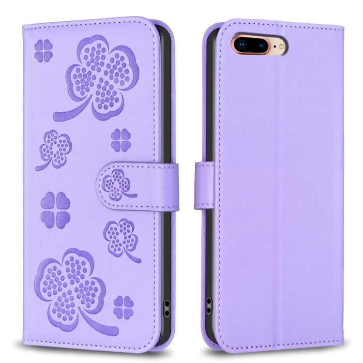 Étui de téléphone en cuir gaufré à quatre feuilles, Pour iPhone 11 Pro, Pour iPhone X / XS, Pour iPhone XR, Pour iPhone XS Max, Pour iPhone 7 Plus / 8 Plus