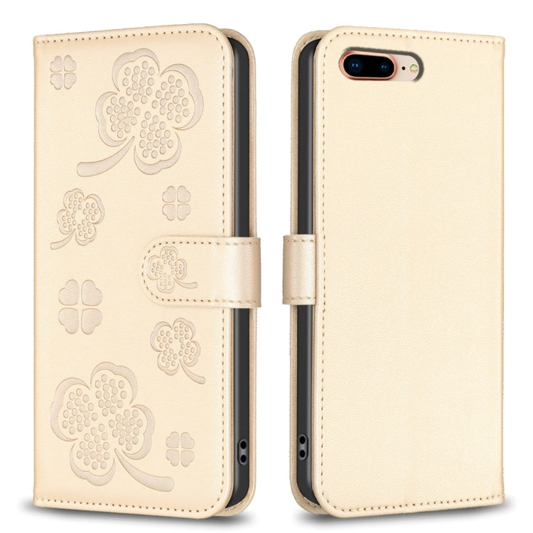Étui de téléphone en cuir gaufré à quatre feuilles, Pour iPhone 11 Pro, Pour iPhone X / XS, Pour iPhone XR, Pour iPhone XS Max, Pour iPhone 7 Plus / 8 Plus