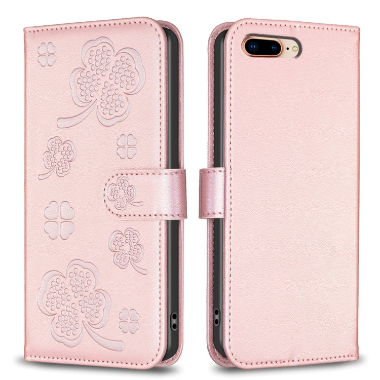 Étui de téléphone en cuir gaufré à quatre feuilles, Pour iPhone 11 Pro, Pour iPhone X / XS, Pour iPhone XR, Pour iPhone XS Max, Pour iPhone 7 Plus / 8 Plus