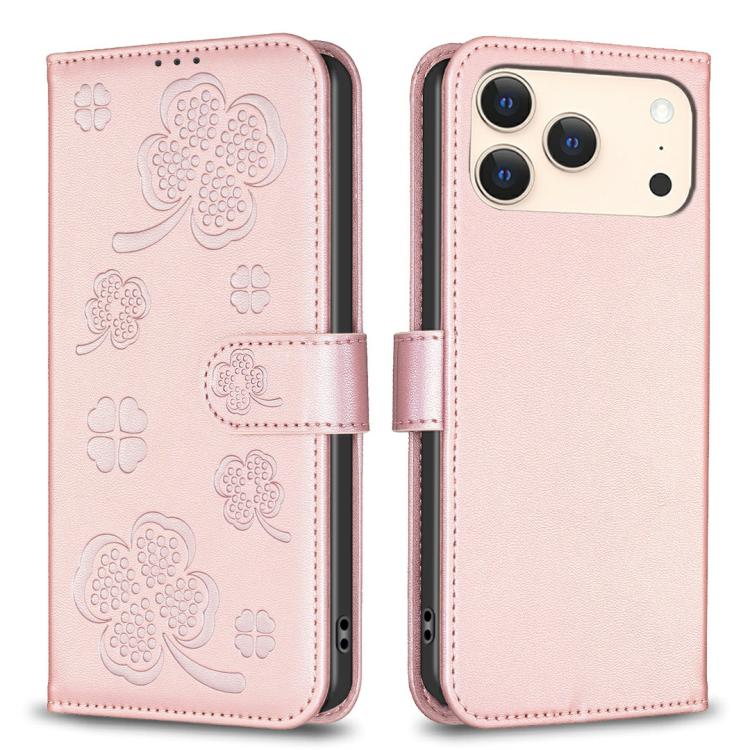 Coque de téléphone en cuir gaufré trèfle à quatre feuilles, pour iPhone 17 Pro Max, pour iPhone 17 Pro, pour iPhone 17, pour iPhone Air, pour iPhone 16 Pro Max, pour iPhone 16 Pro, pour iPhone 16 Plus, pour iPhone 16