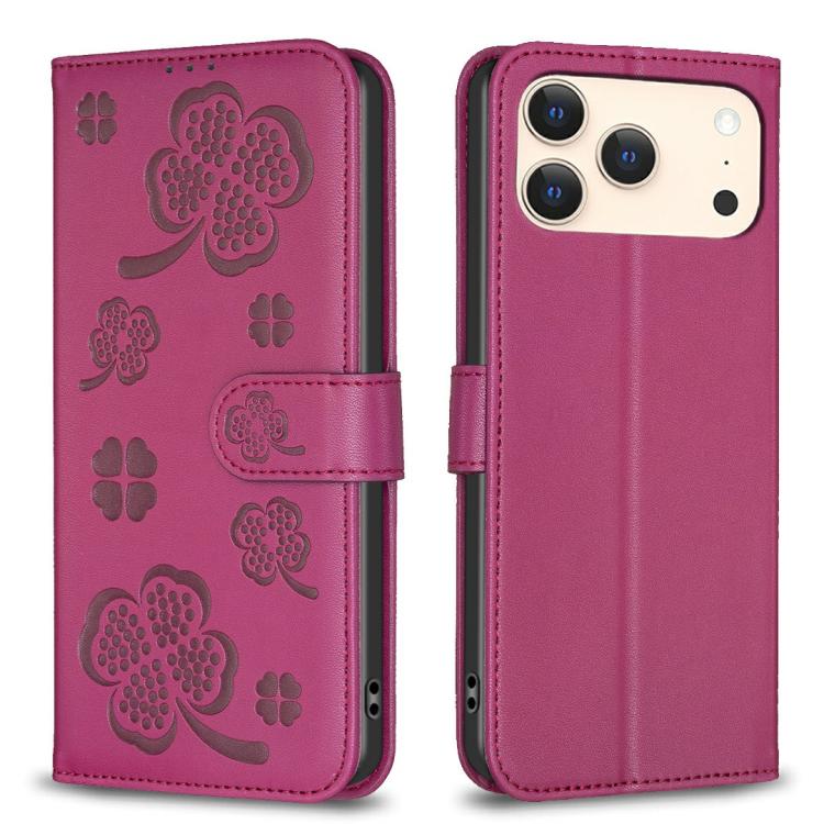 Coque de téléphone en cuir gaufré trèfle à quatre feuilles, pour iPhone 17 Pro Max, pour iPhone 17 Pro, pour iPhone 17, pour iPhone Air, pour iPhone 16 Pro Max, pour iPhone 16 Pro, pour iPhone 16 Plus, pour iPhone 16