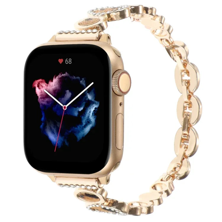 Bracelet de montre en chaîne métallique avec strass léopard, pour Apple Watch 42 mm, pour Apple Watch 38 mm
