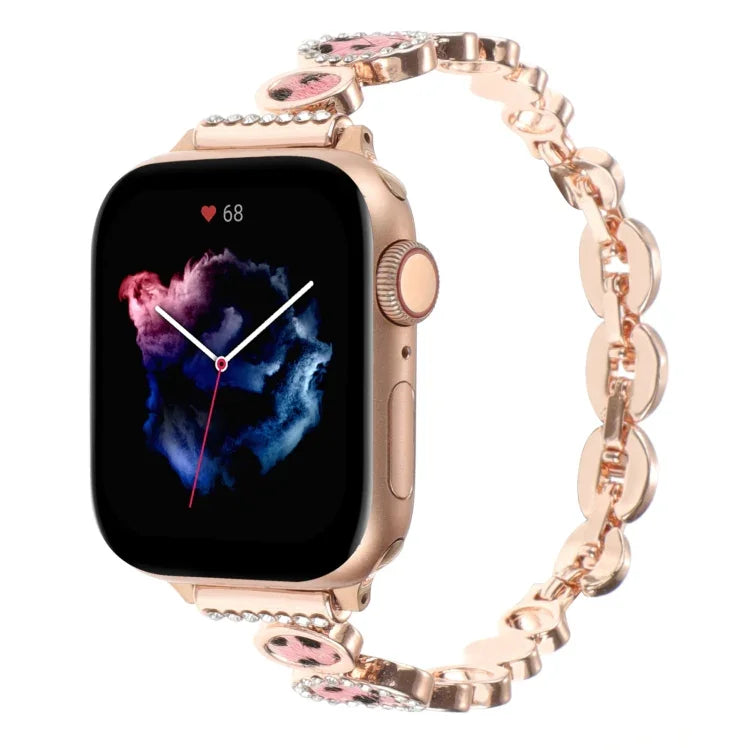 Bracelet de montre en chaîne métallique avec strass léopard, pour Apple Watch 42 mm, pour Apple Watch 38 mm
