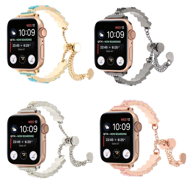 Bracelet chaîne perles de coquillage en métal, pour Apple Watch SE 40mm, Apple Watch SE 44mm, Apple Watch Series 6 40mm, Apple Watch Series 6 44mm, Apple Watch Series 5 44mm, Apple Watch Series 5 40mm, Apple Watch Series 4 44mm