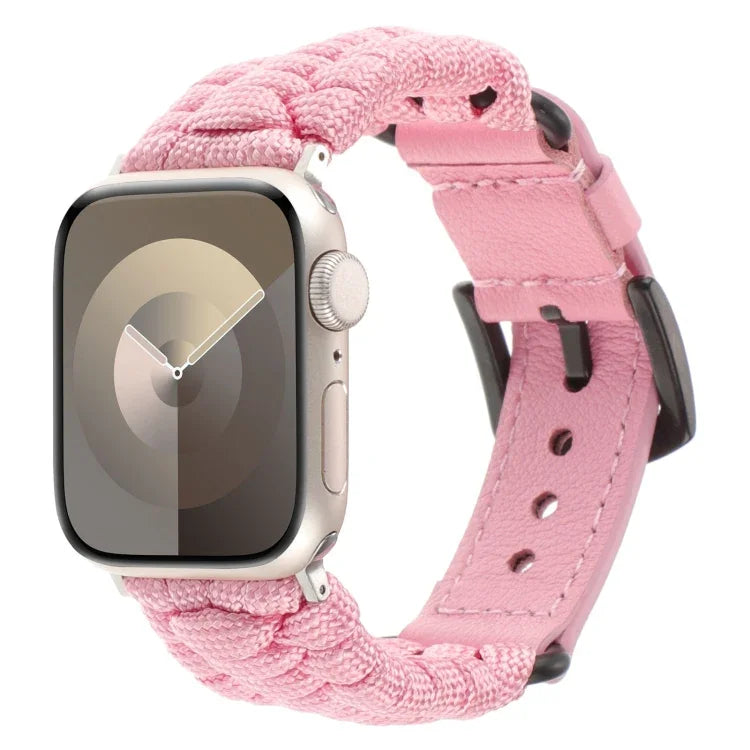 Bracelet de montre en paracorde unie et cuir véritable, pour Apple Watch 42mm, pour Apple Watch 38mm