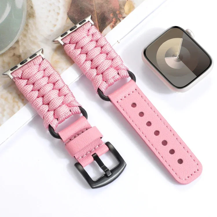 Bracelet de montre en paracorde unie et cuir véritable, pour Apple Watch 42mm, pour Apple Watch 38mm