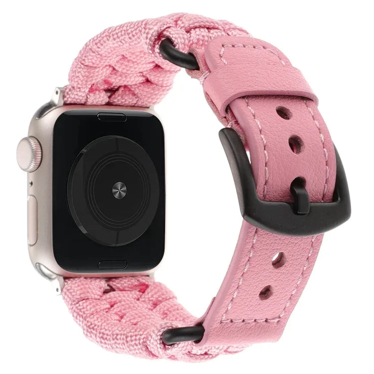 Bracelet de montre en paracorde unie et cuir véritable, pour Apple Watch 42mm, pour Apple Watch 38mm
