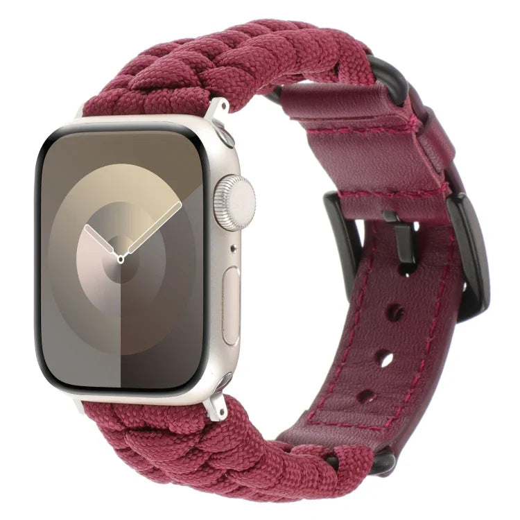 Bracelet de montre en paracorde unie et cuir véritable, pour Apple Watch 42mm, pour Apple Watch 38mm