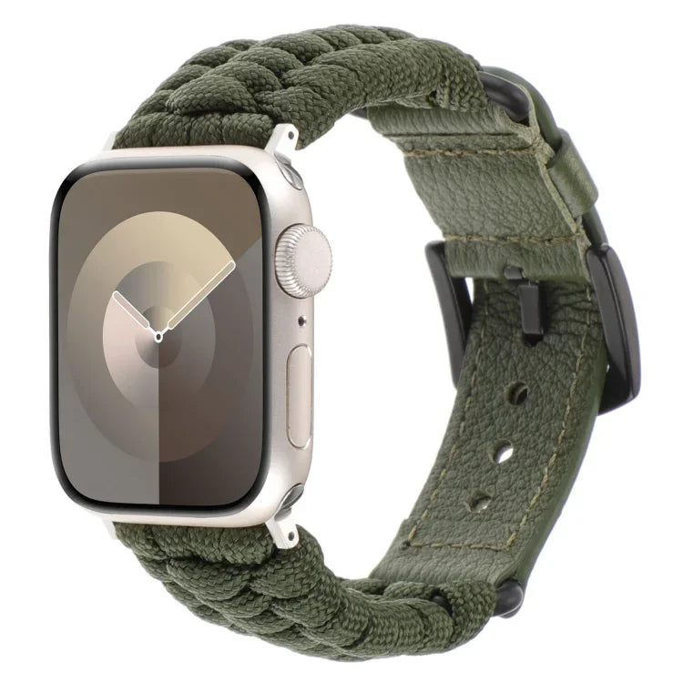 Bracelet de montre en paracorde unie et cuir véritable, pour Apple Watch 42mm, pour Apple Watch 38mm