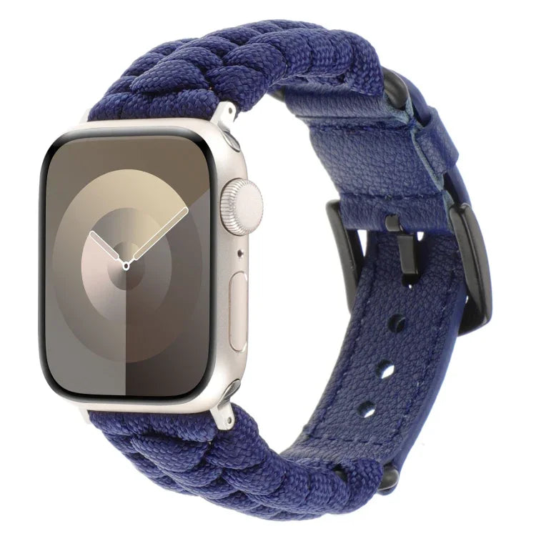 Bracelet de montre en paracorde unie et cuir véritable, pour Apple Watch 42mm, pour Apple Watch 38mm