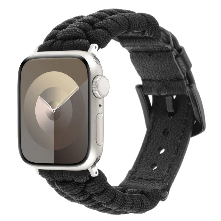 Bracelet de montre en paracorde unie et cuir véritable, pour Apple Watch 42mm, pour Apple Watch 38mm