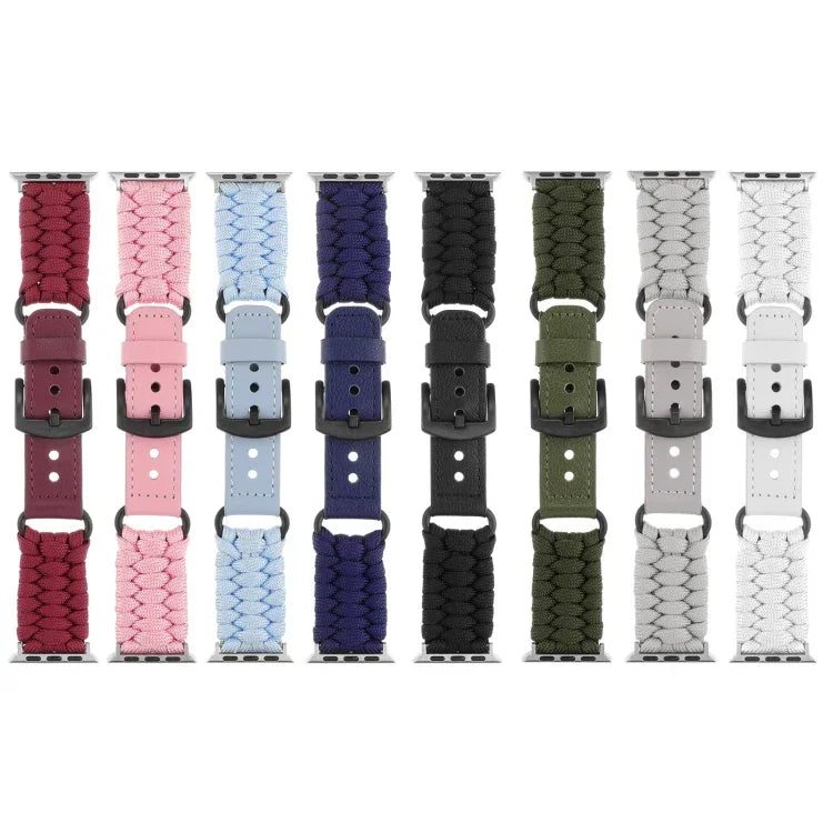 Bracelet de montre en paracorde unie et cuir véritable, pour Apple Watch 42mm, pour Apple Watch 38mm