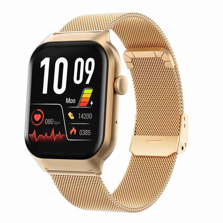 Montre Connectée avec Bracelet Milanais en Acier de 2,01 pouces, Appel Bluetooth, Prise en Charge de la Surveillance de la Fréquence Cardiaque / Glycémie Non Invasive, Bracelet Milanais en Acier Doré