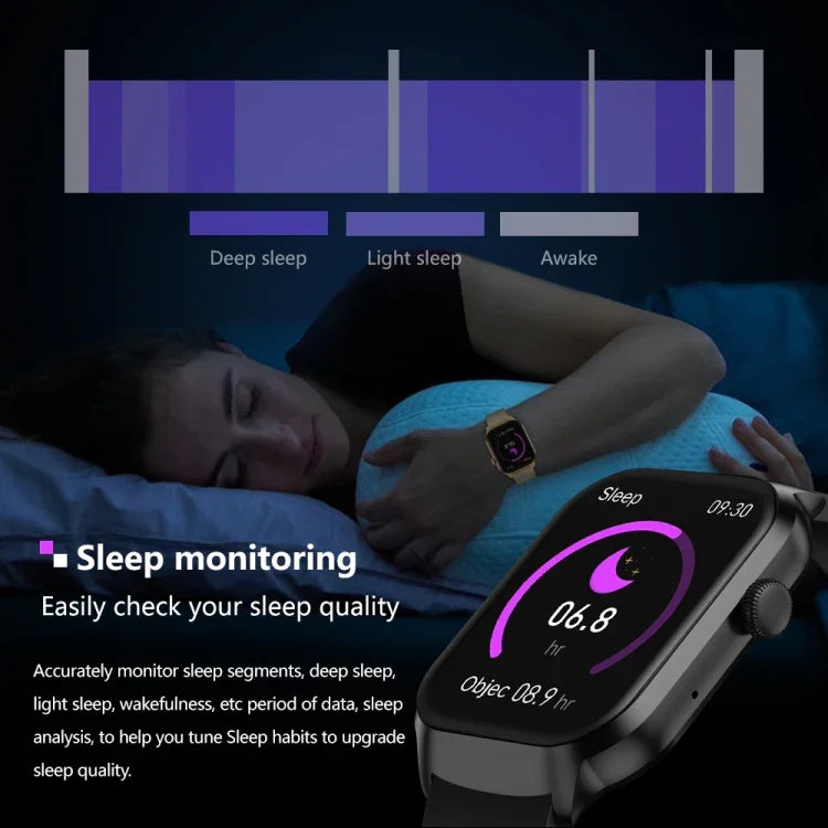 2.01 inch Milanese Steel Strap Bluetooth Call Smart Watch Support Heart Rate Monitoring / Non-invasive Blood Sugar, Milanese Steel Strap Gold