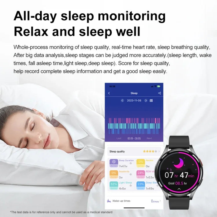 Montre intelligente à appel Bluetooth avec bracelet en silicone de 1,43 pouce prenant en charge l'ECG / la glycémie non invasive, bracelet en silicone noir, bracelet en silicone jaune clair