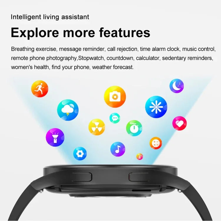 Montre intelligente à appel Bluetooth avec bracelet en silicone de 1,43 pouce prenant en charge l'ECG / la glycémie non invasive, bracelet en silicone noir, bracelet en silicone jaune clair